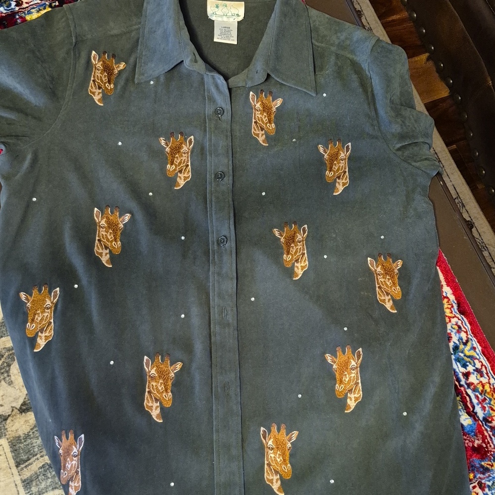 Quacker Factory Vintage Green Faux Suede Embroidered Giraffe Motif.(#1824) Sz.L. - Picture 6 of 15